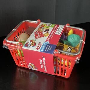 Play Right Play Food Grocery Basket Toy Small Red Plastic 42 Piece Set 3+